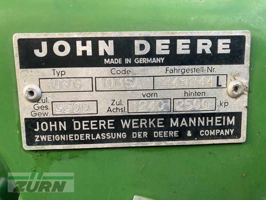 Traktor del tipo John Deere 1030S, Gebrauchtmaschine en Oberessendorf (Imagen 9)