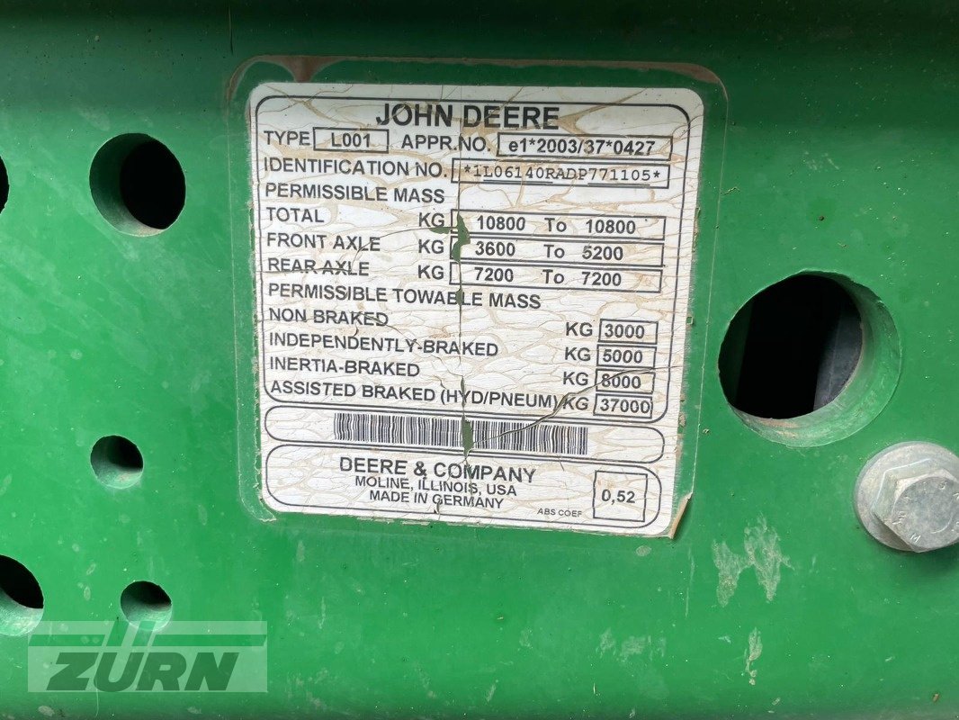 Traktor typu John Deere 6140R, Gebrauchtmaschine w Schöntal-Westernhausen (Zdjęcie 13)