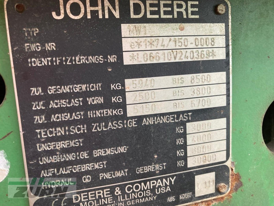 Traktor typu John Deere 6610, Gebrauchtmaschine w Holzgünz - Schwaighausen (Zdjęcie 23)