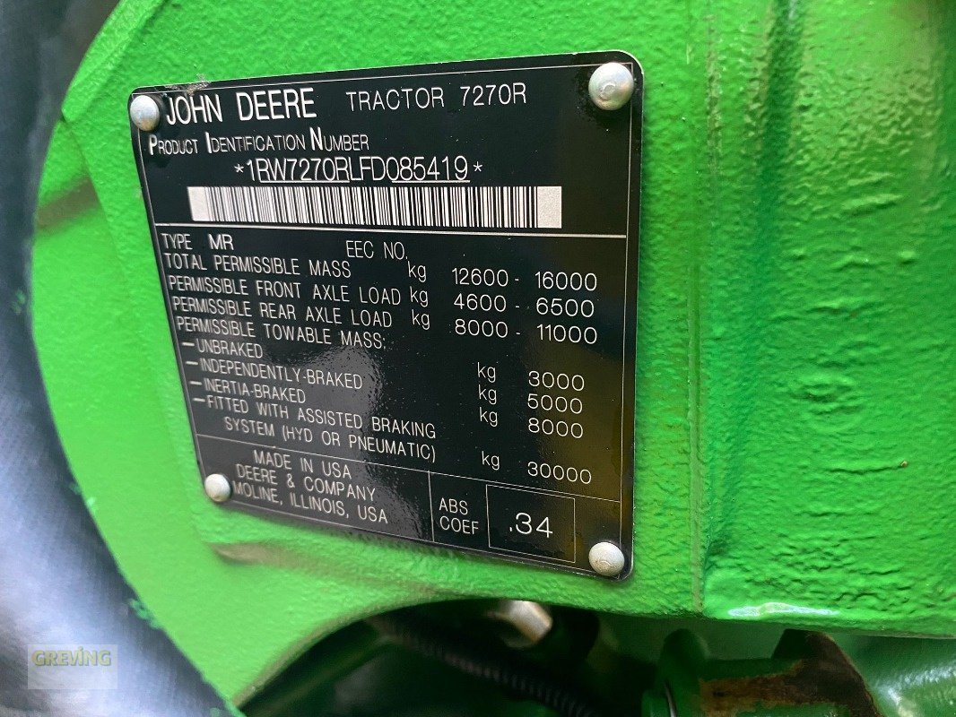 Traktor typu John Deere 7270R, Gebrauchtmaschine w Ahaus (Zdjęcie 16)