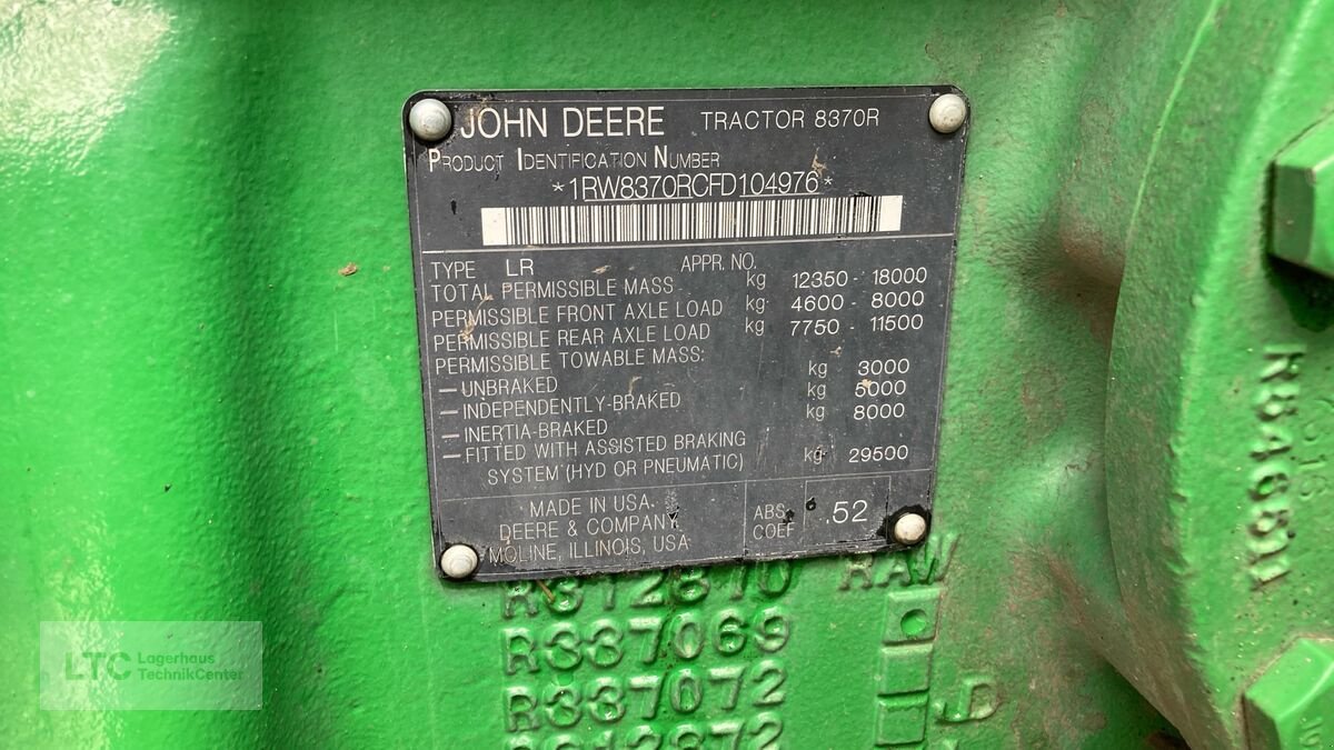 Traktor typu John Deere 8370R, Gebrauchtmaschine w Eggendorf (Zdjęcie 22)