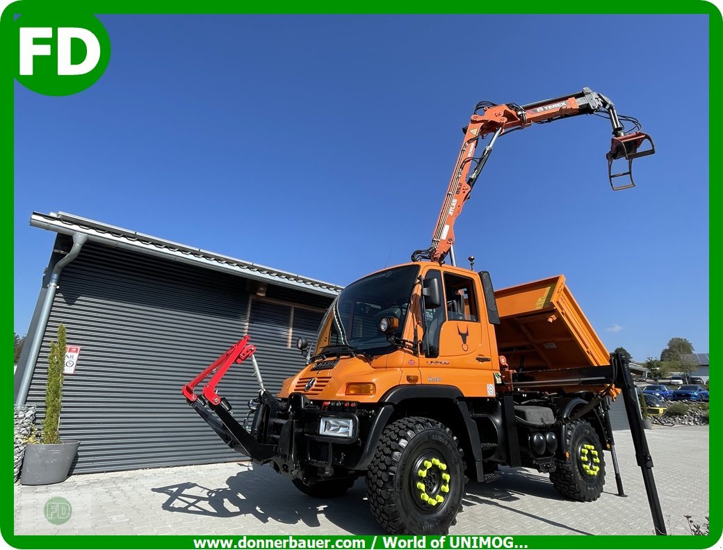 Traktor του τύπου Mercedes-Benz Unimog U400 mit Kran, Kipper, Zapfwelle, Funk, LOF Zulassung , 5x6 Kreis, Gebrauchtmaschine σε Hinterschmiding (Φωτογραφία 1)