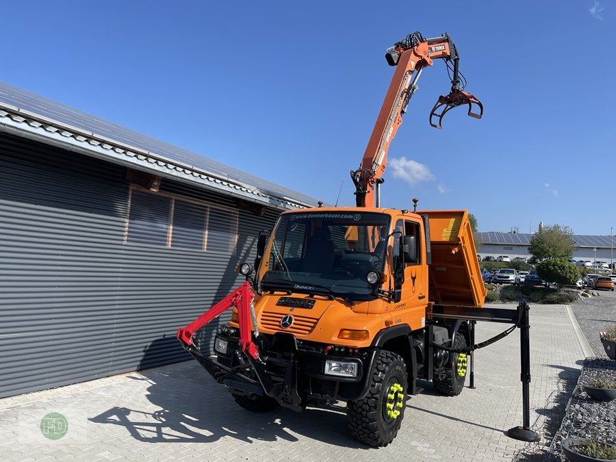 Traktor Türe ait Mercedes-Benz Unimog U400 mit Kran, Kipper, Zapfwelle, Funk, LOF Zulassung , 5x6 Kreis, Gebrauchtmaschine içinde Hinterschmiding (resim 14)