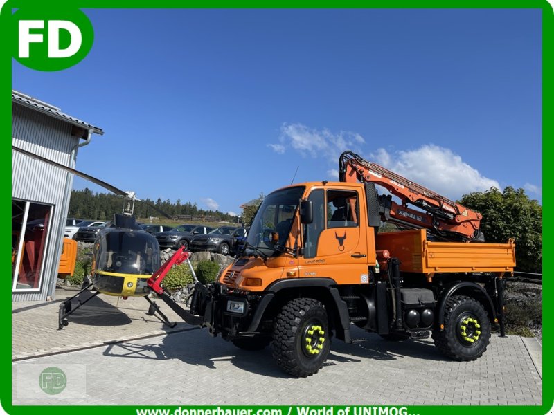 Traktor del tipo Mercedes-Benz Unimog U400 mit Kran, Kipper, Zapfwelle, Perfekt für Forstarbeiten , LOF, Gebrauchtmaschine In Hinterschmiding (Immagine 1)