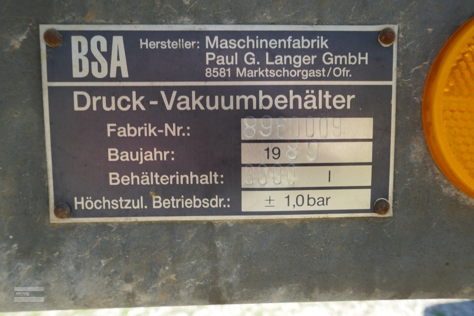 Vakuumfass typu BSA 3000 Liter Vacuumfaß im sehr gutem Zustand, Gebrauchtmaschine w Langenzenn (Zdjęcie 3)