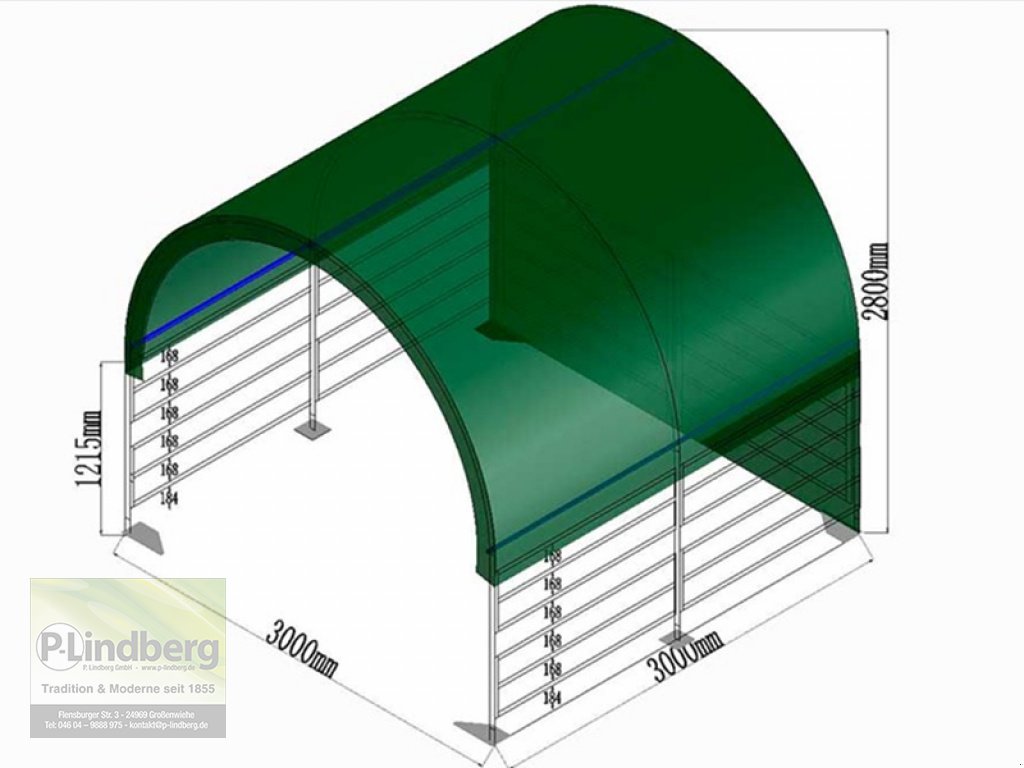 Weidezelt van het type P.Lindberg GmbH Unterstand 3 x 3 x 2,8 m Halle Winddicht PVC-Plane 610 Gramm/ m² Weidezelt Lager UV, Neumaschine in Großenwiehe (Foto 2)