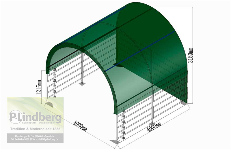 Zelthalle typu P.Lindberg GmbH Weidezelt PVC 610 g/m² Unterstand 4 x 4 x 3,15 m, Neumaschine v Großenwiehe (Obrázek 3)